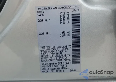 2024 Nissan Altima Sv z USA, uszkodzony, nr VIN 1N4BL4DW6RN335047